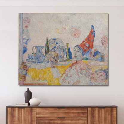 Pierrot E Scheletro In Veste Gialla James Ensor jen76 quadro stampato su tela