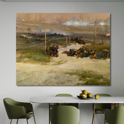 Au Pied Du Poteau: Un Frammento Del Panorama Della Battaglia Di Champigny Jean-Baptiste Édouard Detaille jbd7 quadro stampato s