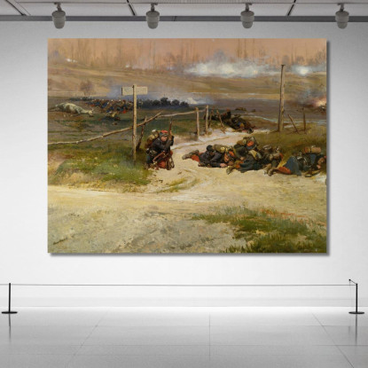 Au Pied Du Poteau: Un Frammento Del Panorama Della Battaglia Di Champigny Jean-Baptiste Édouard Detaille jbd7 quadro stampato s