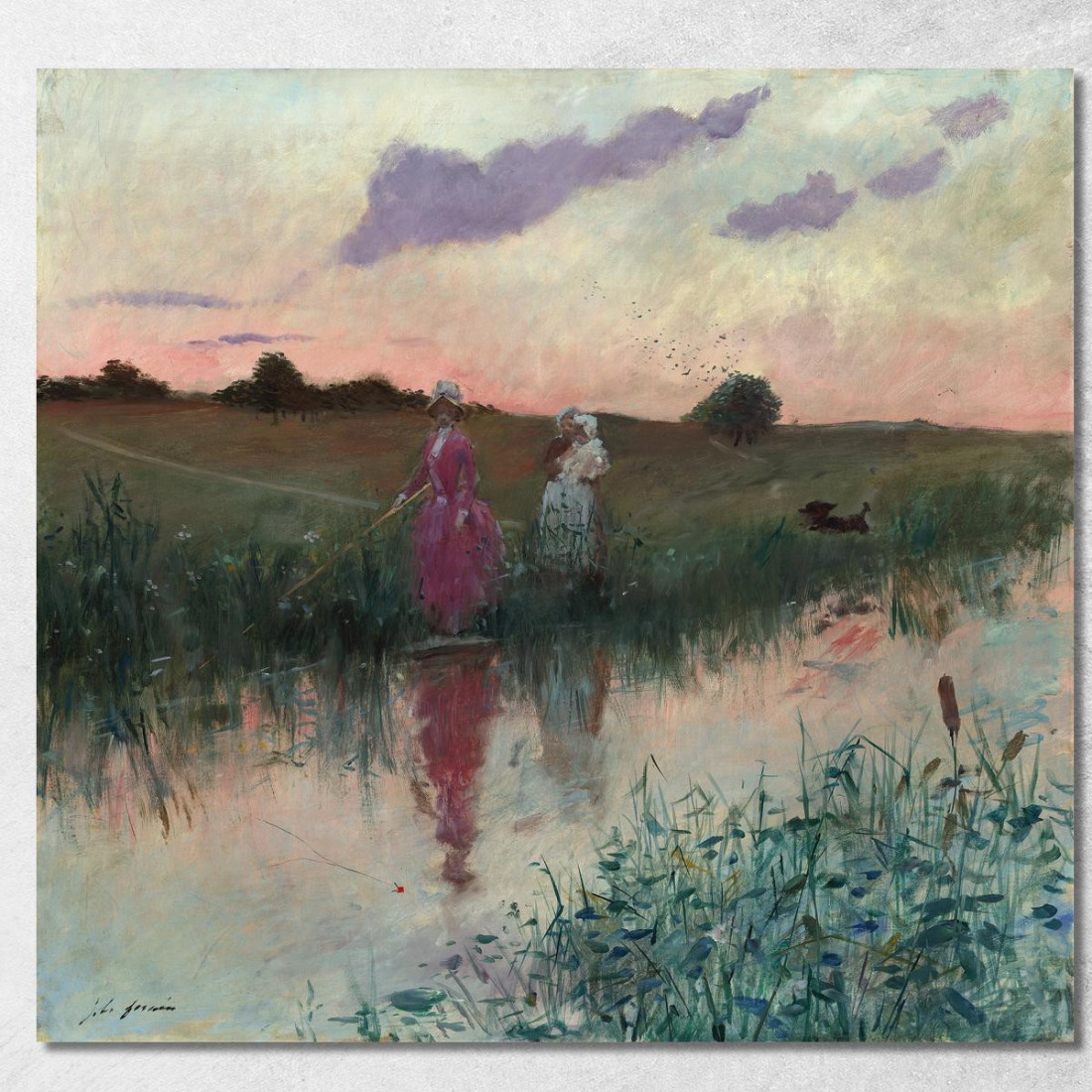 La Moglie Dell'Artista Che Pesca Jean-Louis Forain jfr48 quadro stampato su tela