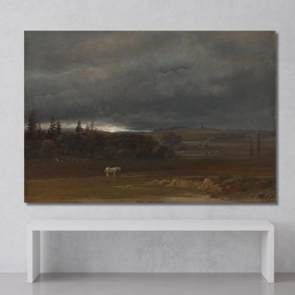 Campi Vicino A Dresda Con Un Cavallo Bianco Johan Christian Dahl jcd19 quadro stampato su tela