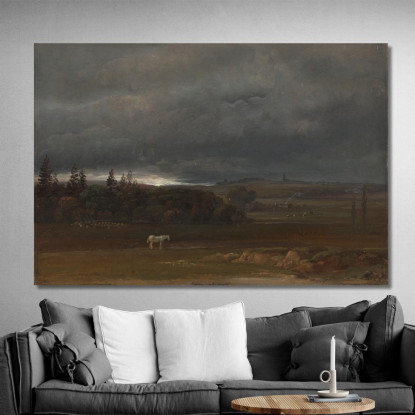 Campi Vicino A Dresda Con Un Cavallo Bianco Johan Christian Dahl jcd19 quadro stampato su tela