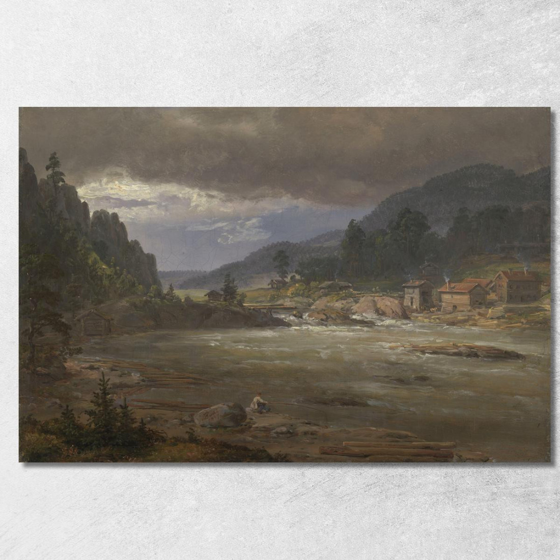 Hellefossen Vicino A Hokksund Johan Christian Dahl jcd26 quadro stampato su tela