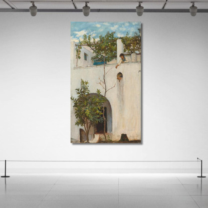 Signora Su Un Balcone A Capri John William Waterhouse jww21 quadro stampato su tela