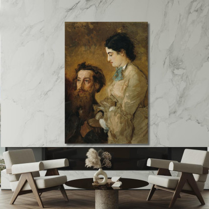 Lo Scultore Reinhold Begas Con La Moglie Margarethe Anton Romako arm16 quadro stampato su tela