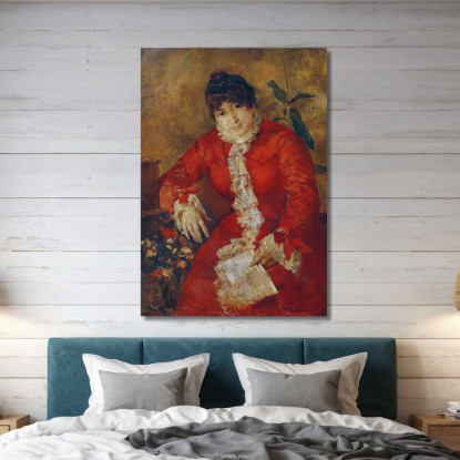 Donna In Abito Scarlatto Con Giornale E Ficus / Donna In Abito Rosso Con Giornale Anton Romako arm28 quadro stampato su tela