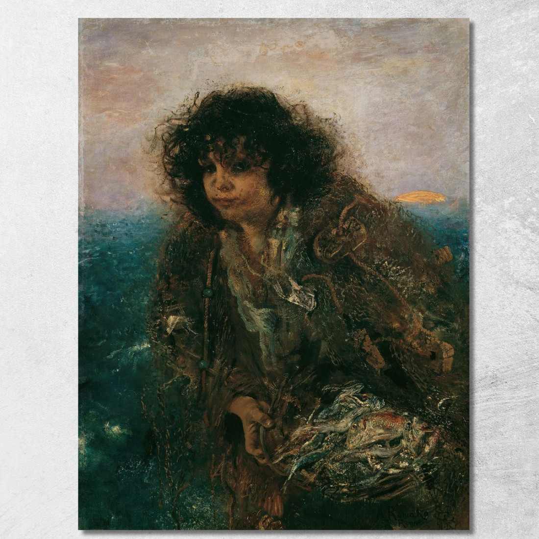 Bambino Pescatore Italiano Anton Romako arm31 quadro stampato su tela