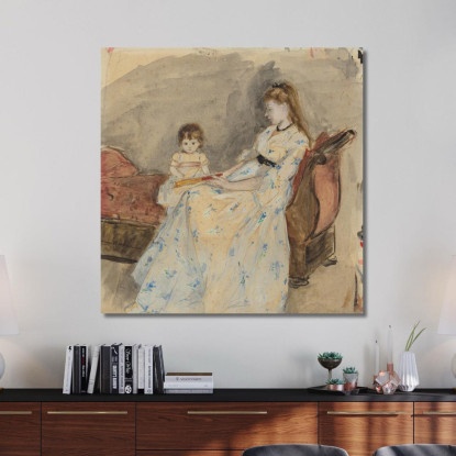 La Sorella Dell'Artista Edma Con Sua Figlia Jeanne Berthe Morisot bmr38 quadro stampato su tela