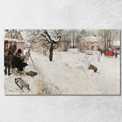 Pittore All'Aria Aperta – Motivo Invernale Da Åsögatan 145 Stoccolma Carl Larsson clr41 quadro stampato su tela