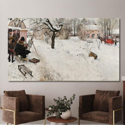 Pittore All'Aria Aperta – Motivo Invernale Da Åsögatan 145 Stoccolma Carl Larsson clr41 quadro stampato su tela