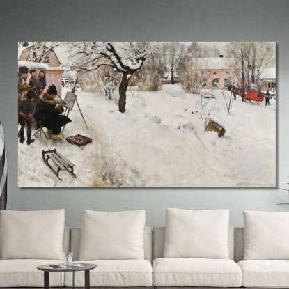 Pittore All'Aria Aperta – Motivo Invernale Da Åsögatan 145 Stoccolma Carl Larsson clr41 quadro stampato su tela