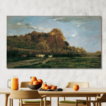 Paesaggio Autunnale Fluviale Al Crepuscolo Charles François Daubigny cfd28 quadro stampato su tela