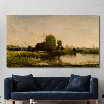 Riva Del Fiume Con Volatili Charles François Daubigny cfd69 quadro stampato su tela