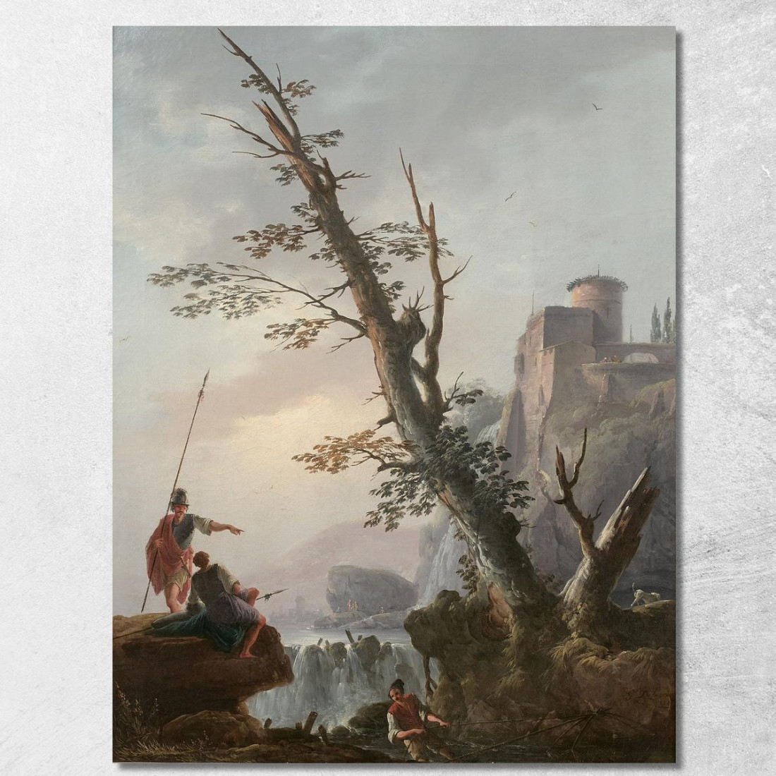 Soldati E Pescatori In Un Paesaggio Con Cascata Charles François Daubigny cfd74 quadro stampato su tela