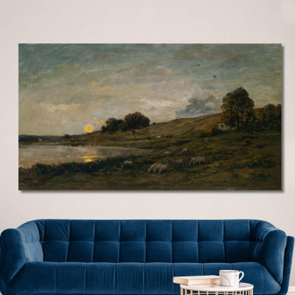 Gregge Di Pecore Sulla Riva Del Fiume Charles François Daubigny cfd87 quadro stampato su tela