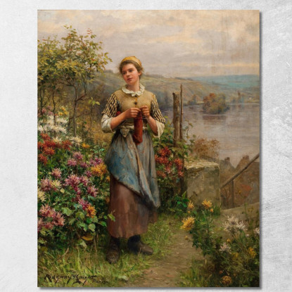 Giovane Donna Che Lavora A Maglia Daniel Ridgway Knight drk30 quadro stampato su tela