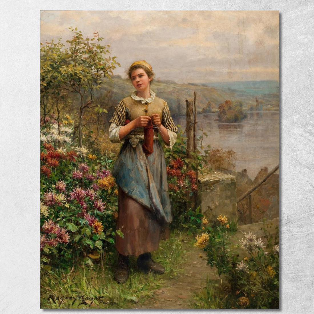 Giovane Donna Che Lavora A Maglia Daniel Ridgway Knight drk30 quadro stampato su tela