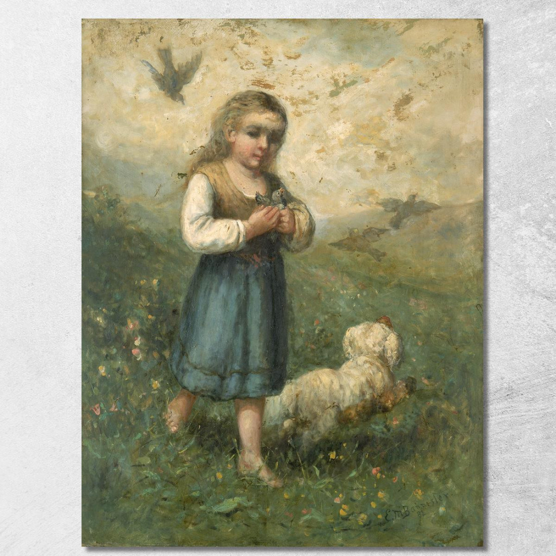 Bambino Con Uccelli E Cane Edward Mitchell Bannister emb4 quadro stampato su tela