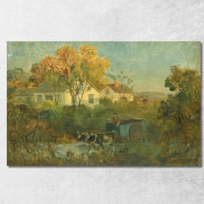 L'Abbeveratoio: Uomo Su Carro Con Buoi Al Pozzo Edward Mitchell Bannister emb34 quadro stampato su tela