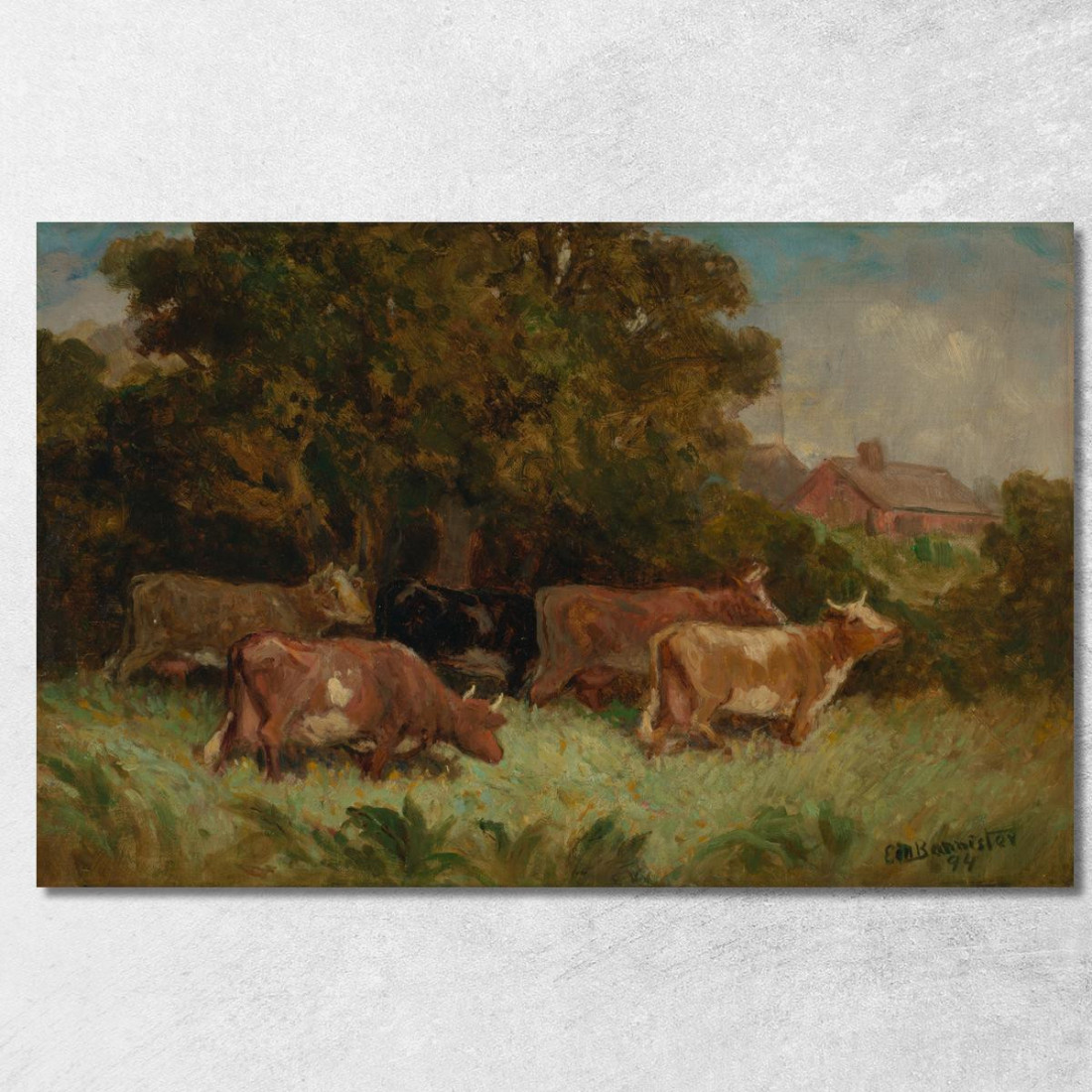 Cinque Mucche Al Pascolo Tetto Sullo Sfondo Edward Mitchell Bannister emb42 quadro stampato su tela