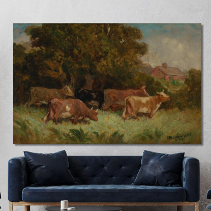 Cinque Mucche Al Pascolo Tetto Sullo Sfondo Edward Mitchell Bannister emb42 quadro stampato su tela