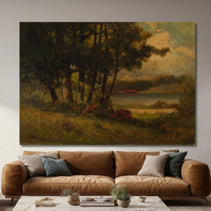 Paesaggio Con Mucche Al Pascolo Vicino Al Fiume Edward Mitchell Bannister emb47 quadro stampato su tela