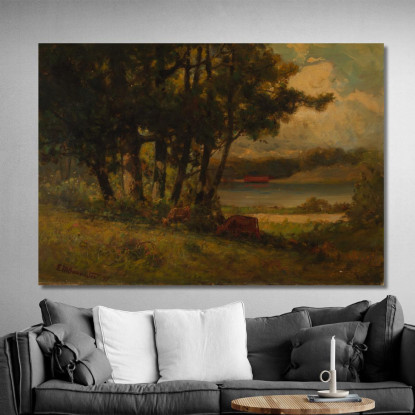 Paesaggio Con Mucche Al Pascolo Vicino Al Fiume Edward Mitchell Bannister emb47 quadro stampato su tela