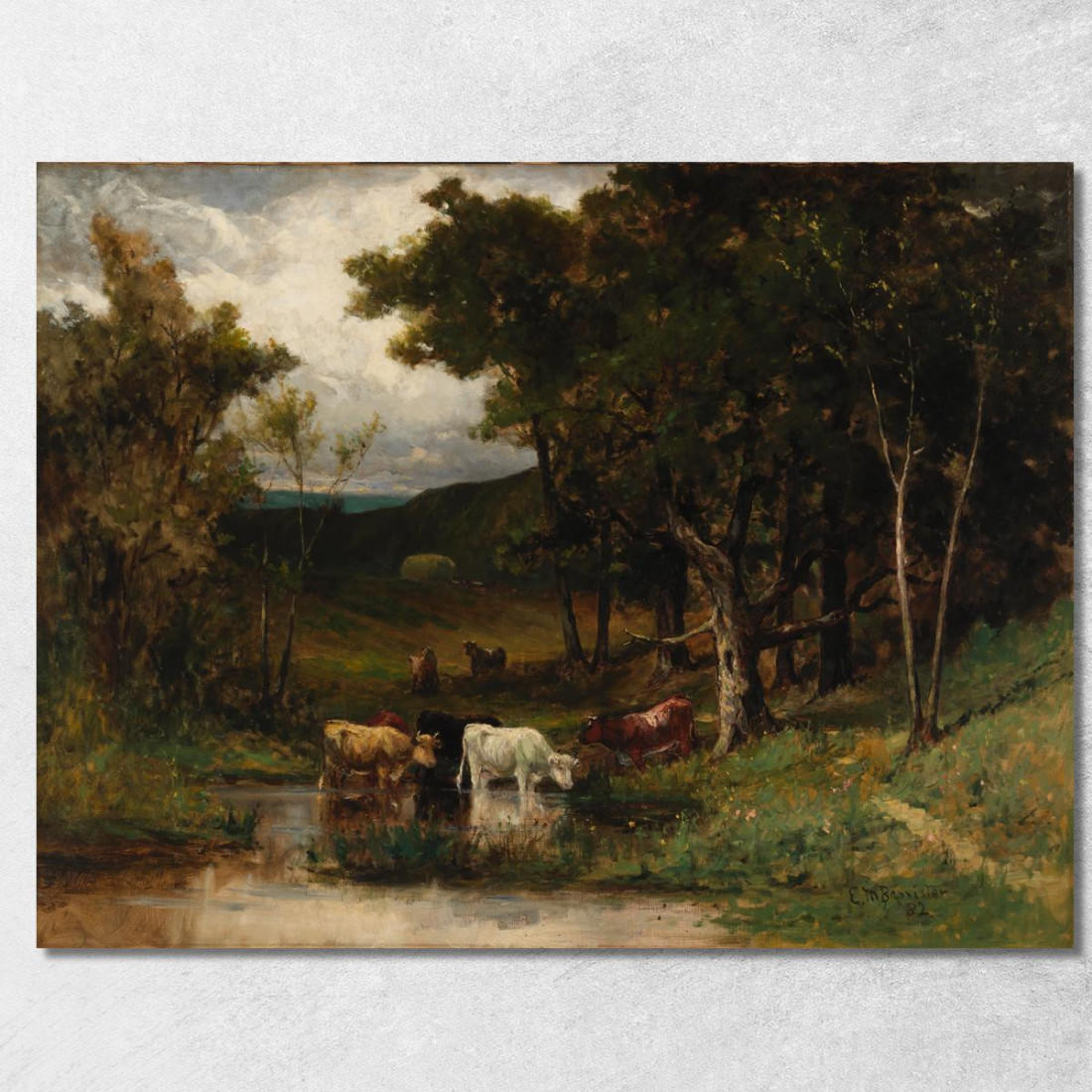 Paesaggio Con Mucche Nel Ruscello Vicino Agli Alberi Edward Mitchell Bannister emb49 quadro stampato su tela