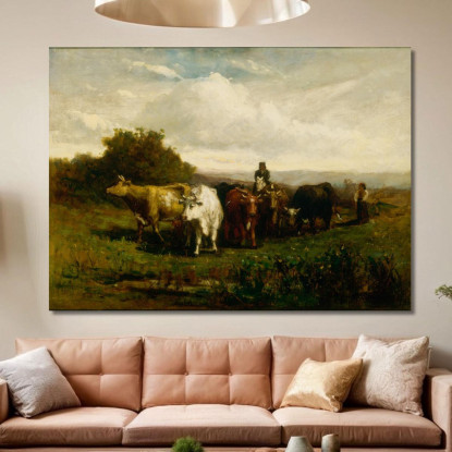 Uomo A Cavallo Donna A Piedi Che Conduce Il Bestiame Edward Mitchell Bannister emb59 quadro stampato su tela