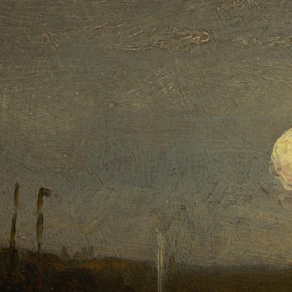 Luna Su Un Porto Scena Al Molo Con Luna Piena E Alberi Delle Barche Edward Mitchell Bannister emb63 quadro stampato su tela