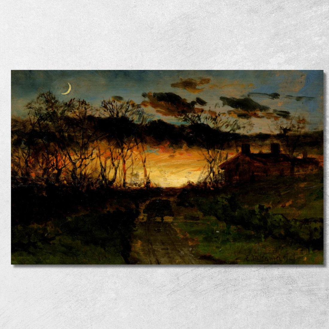Tramonto Con Luna Crescente E Casale Edward Mitchell Bannister emb64 quadro stampato su tela