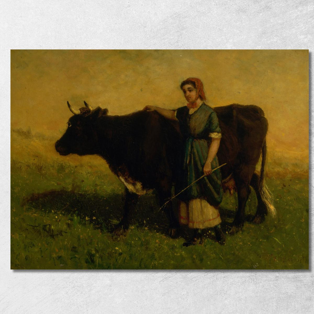 Donna Che Cammina Con Mucca Edward Mitchell Bannister emb65 quadro stampato su tela