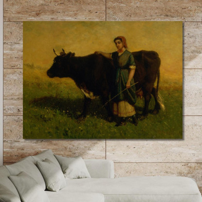 Donna Che Cammina Con Mucca Edward Mitchell Bannister emb65 quadro stampato su tela