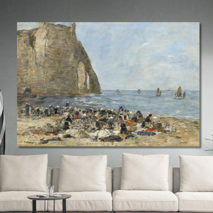 Lavandaie Sulla Spiaggia Di Étretat Eugène Boudin ebd183 quadro stampato su tela