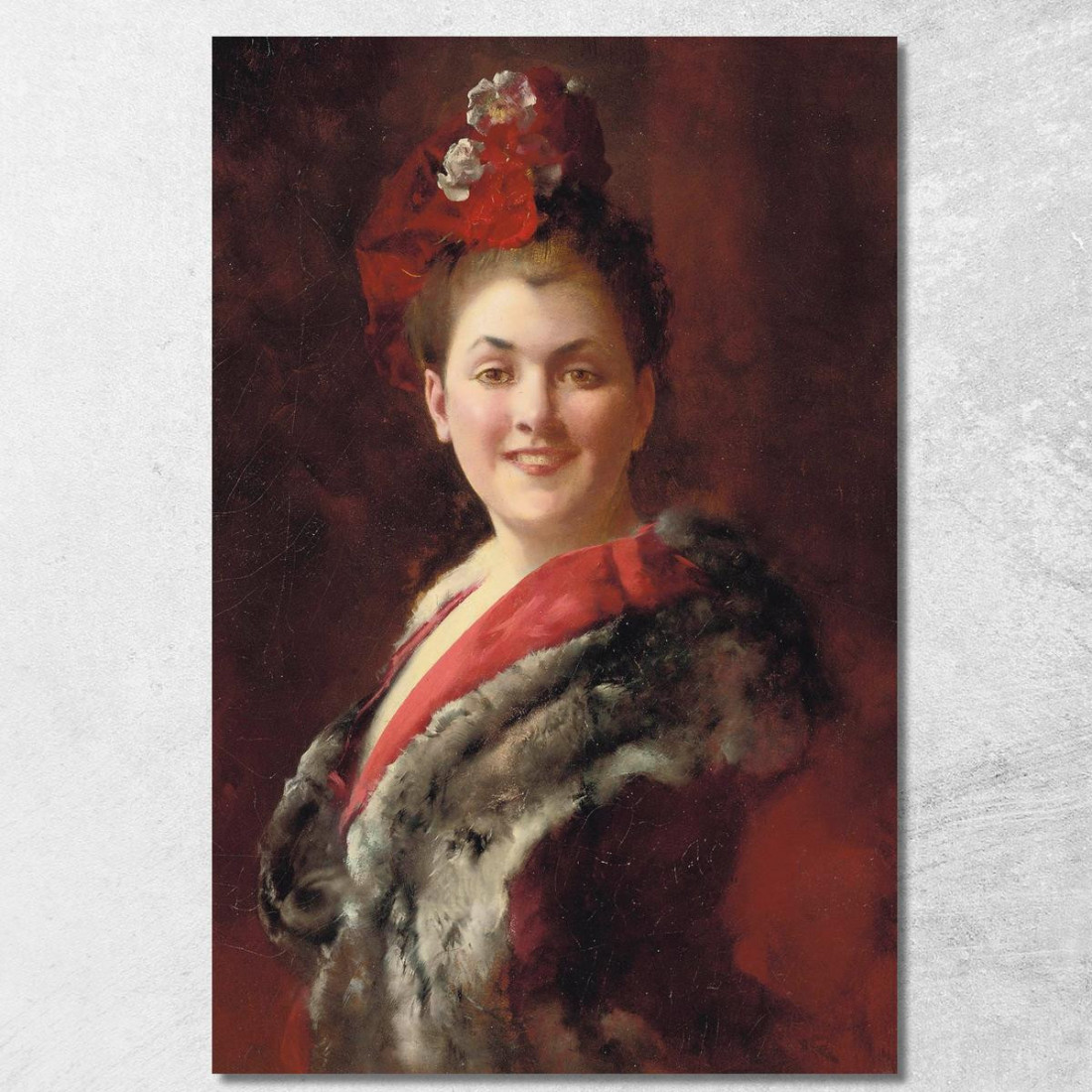 Una Dama Con Mantella Foderata Di Pelliccia Gustave Jean Jacquet gjj3 quadro stampato su tela