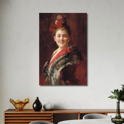 Una Dama Con Mantella Foderata Di Pelliccia Gustave Jean Jacquet gjj3 quadro stampato su tela