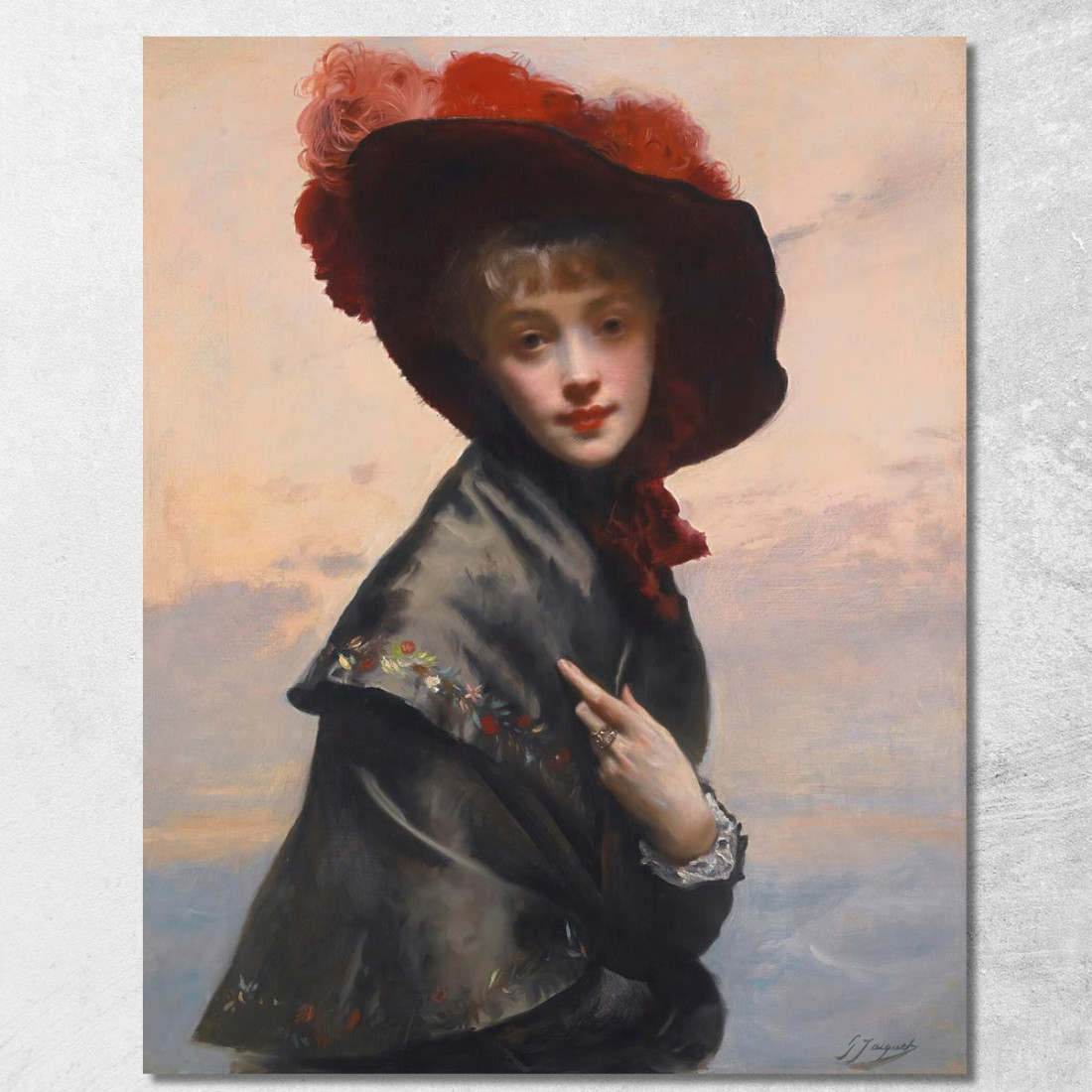 Dama Con Cappello Gustave Jean Jacquet gjj9 quadro stampato su tela