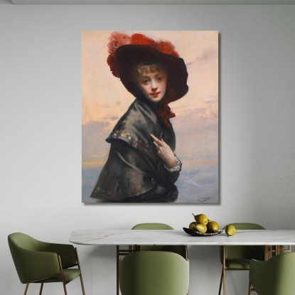 Dama Con Cappello Gustave Jean Jacquet gjj9 quadro stampato su tela