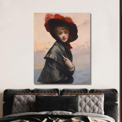 Dama Con Cappello Gustave Jean Jacquet gjj9 quadro stampato su tela
