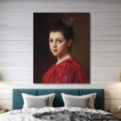 Donna Con Abito Rosso Gustave Jean Jacquet gjj10 quadro stampato su tela