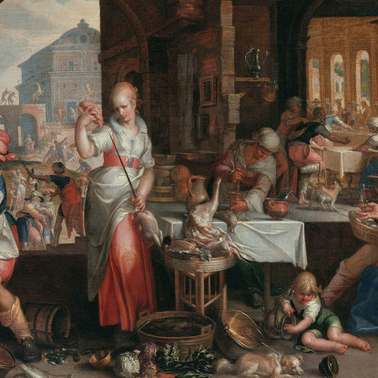 Interno Di Cucina Con La Parabola Della Grande Cena Joachim Wtewael jwl7 quadro stampato su tela