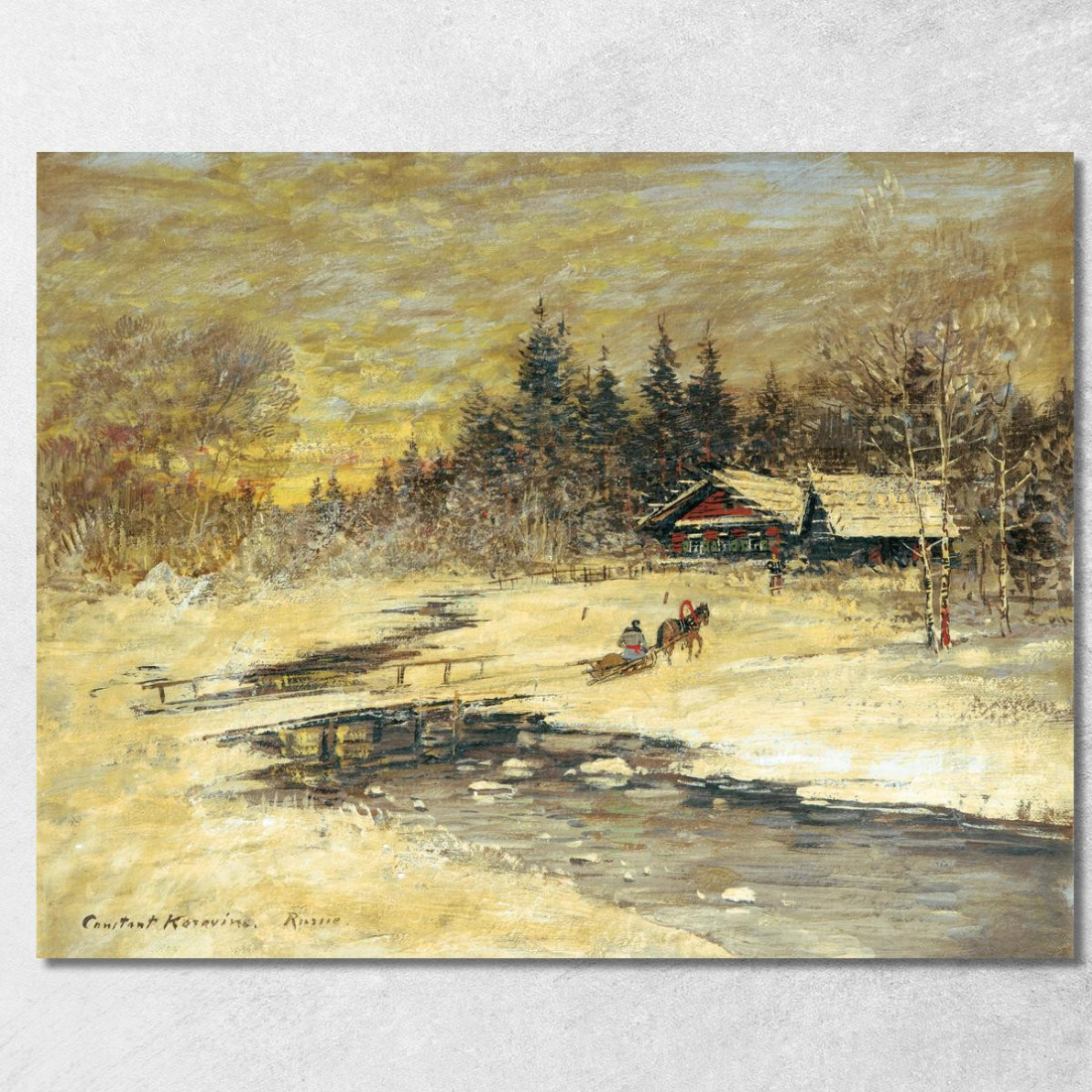 Slitta Che Passa Su Un Ponte Al Tramonto Konstantin Alexeevich Korovin kak32 quadro stampato su tela