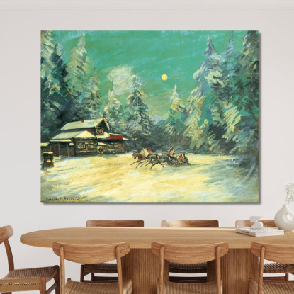 Troika Che Passa Davanti A Un'Osteria Di Notte Konstantin Alexeevich Korovin kak35 quadro stampato su tela
