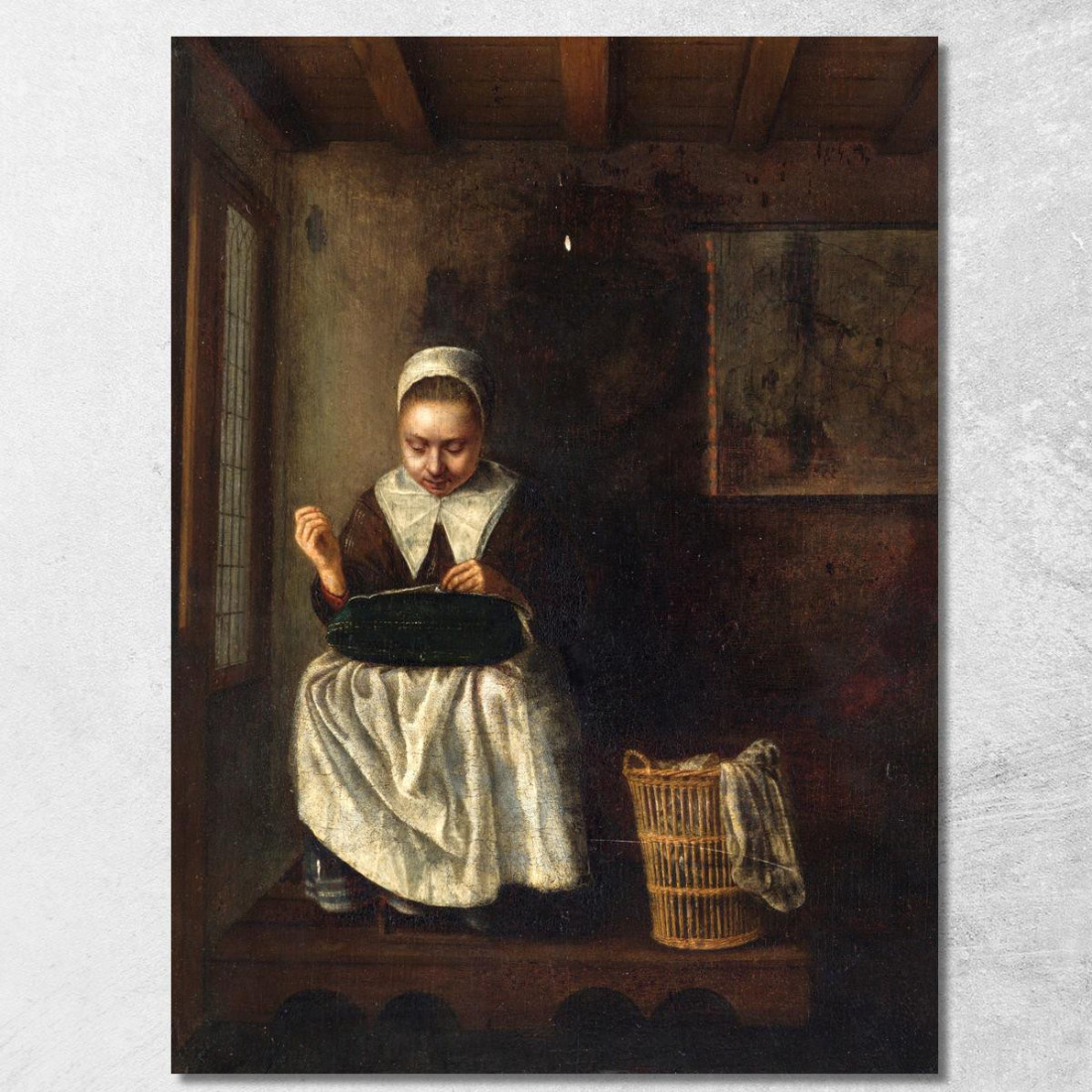 Una Ragazza Che Cuce Nicolaes Maes nma1 quadro stampato su tela