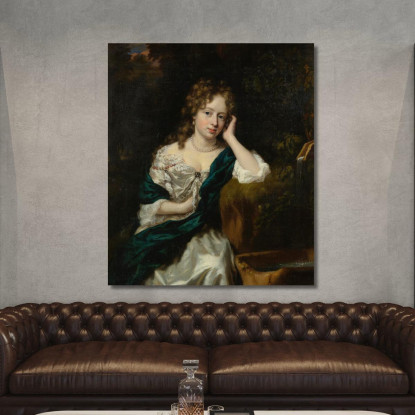 Ritratto Di Una Dama Seduta Accanto A Una Fontana Nicolaes Maes nma20 quadro stampato su tela