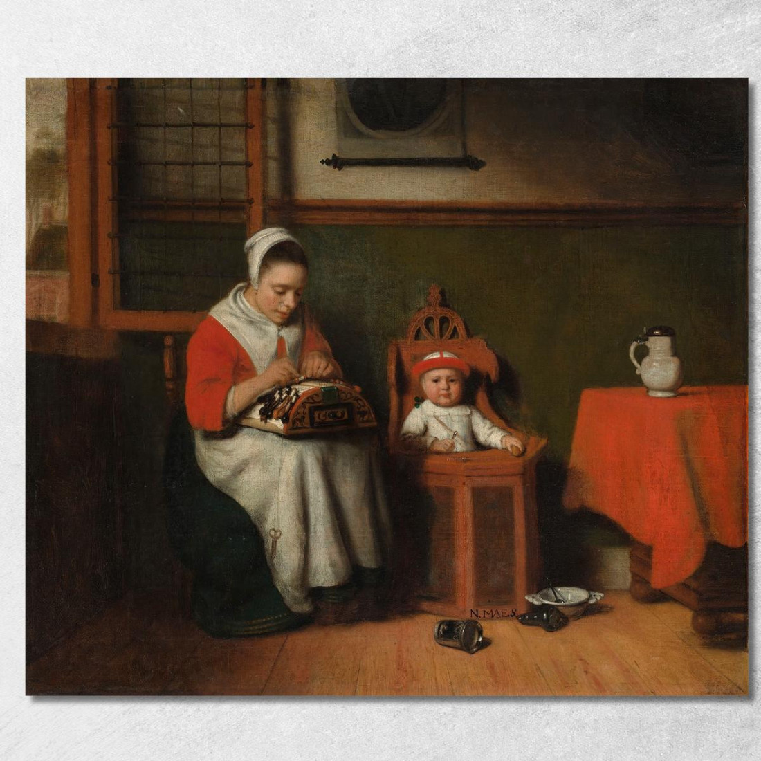 La Merlettaia Nicolaes Maes nma37 quadro stampato su tela