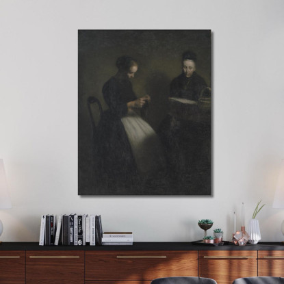 Sera Nel Salotto. La Madre E La Moglie Dell'Artista Vilhelm Hammershøi vhm8 quadro stampato su tela