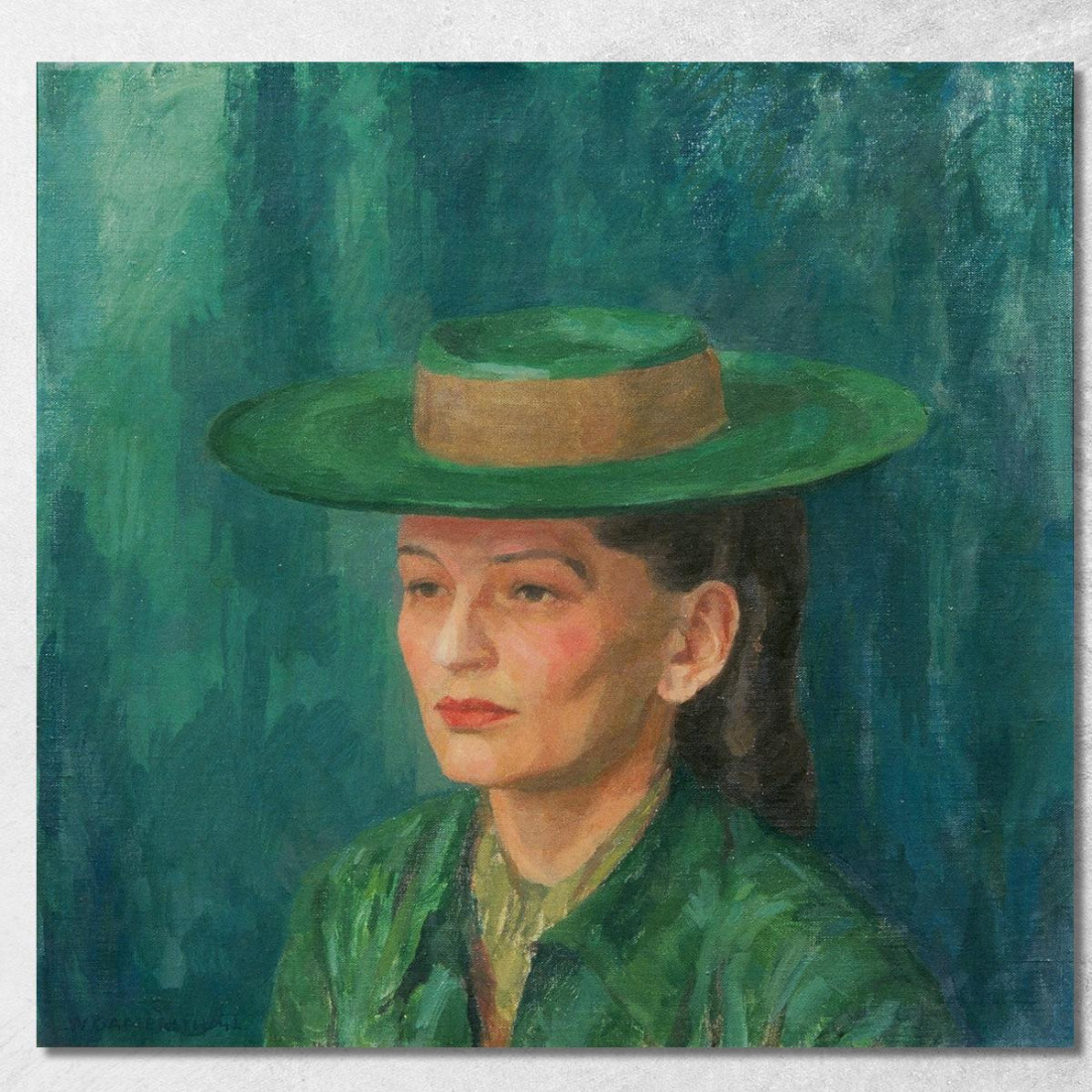 Grete Gamerith Con Cappello Verde Walther Gamerith wgm13 quadro stampato su tela