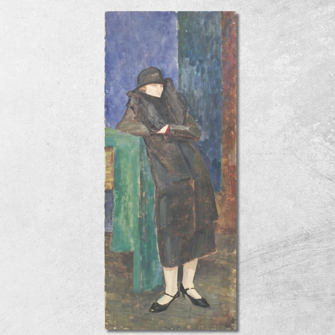 Signora In Piedi Con Collo Di Pelliccia E Cappello Nero Walther Gamerith wgm22 quadro stampato su tela