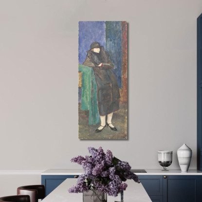 Signora In Piedi Con Collo Di Pelliccia E Cappello Nero Walther Gamerith wgm22 quadro stampato su tela